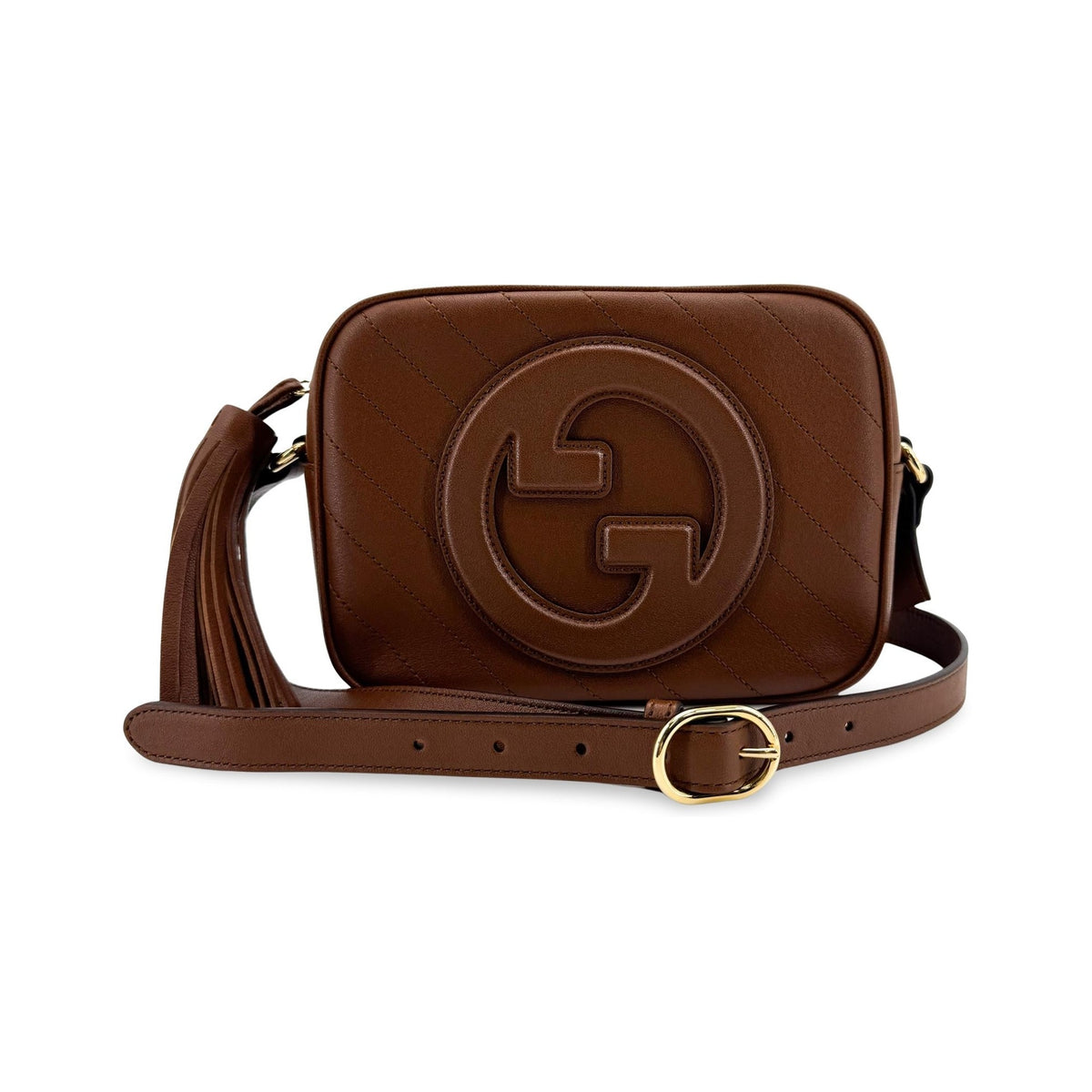Gucci Blondie NM Camera Diagonal Quilted Leather, Brown, Leather, Shoulder Bag