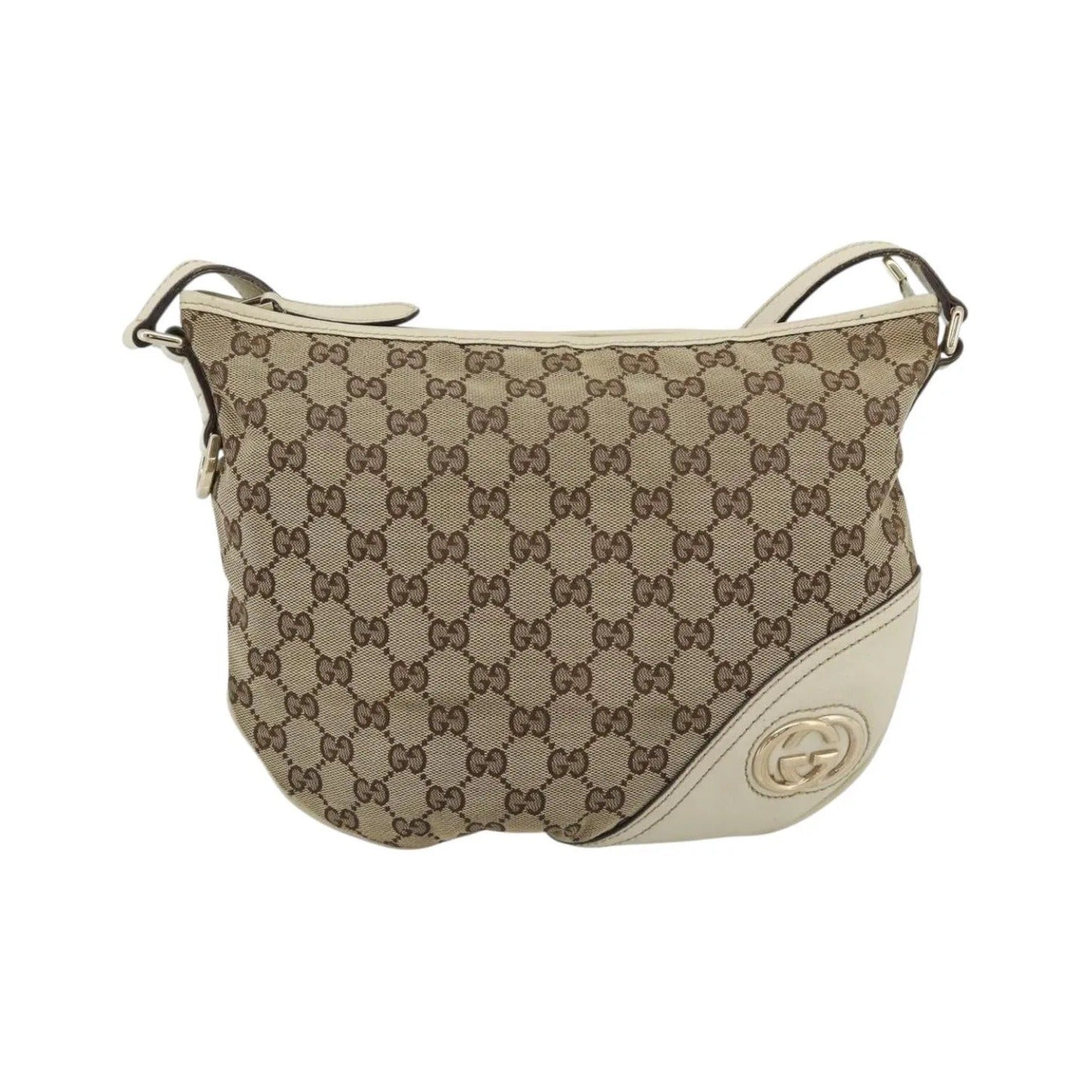 Gucci Britt Half Moon Hobo GG Canvas, Beige, Canvas, Shoulder Bag