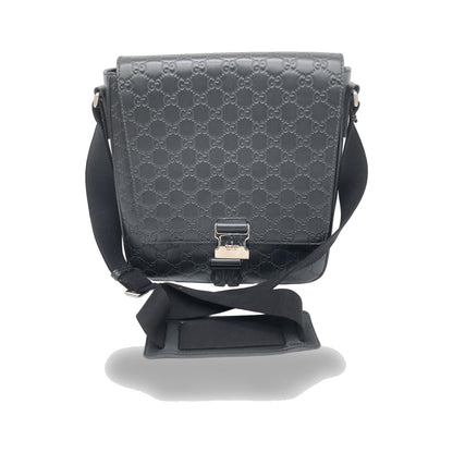 Gucci Buckle Flap Messenger Guccissima Leather, Black, Leather, Shoulder Bag
