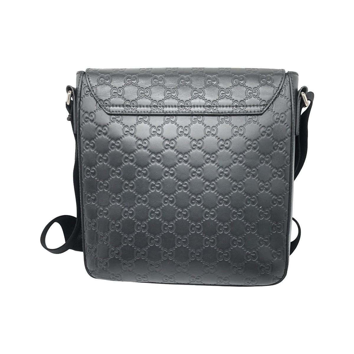 Gucci Buckle Flap Messenger Guccissima Leather, Black, Leather, Shoulder Bag