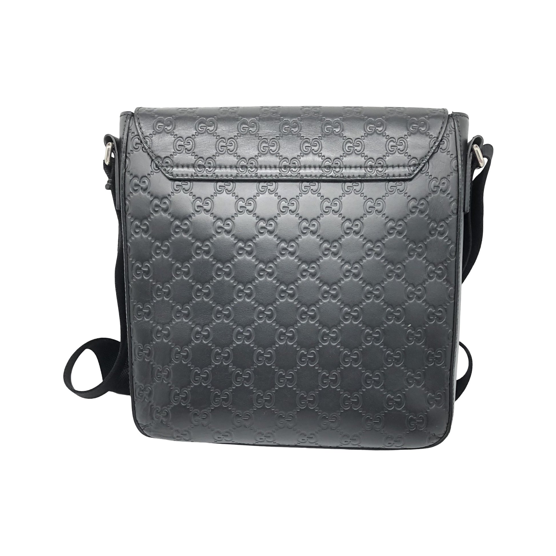 Gucci Buckle Flap Messenger Guccissima Leather, Black, Leather, Shoulder Bag