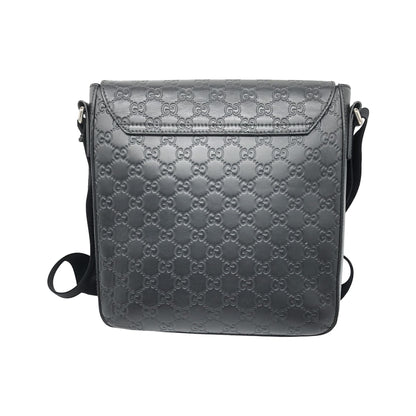 Gucci Buckle Flap Messenger Guccissima Leather, Black, Leather, Shoulder Bag