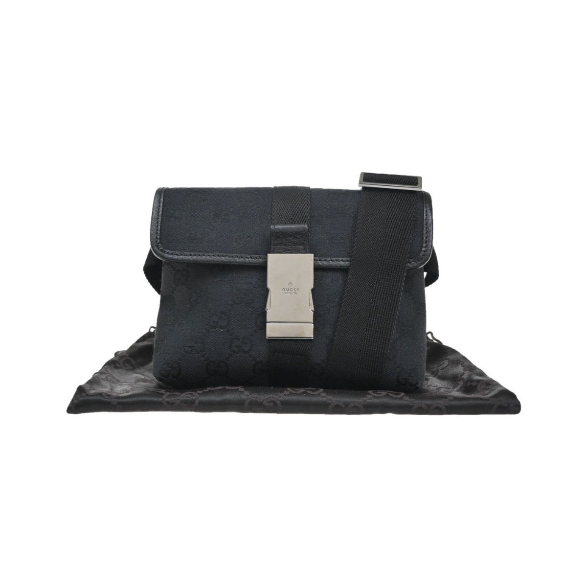 Gucci Buckle Waist GG Canvas and leather, Black, Canvas, Clutch