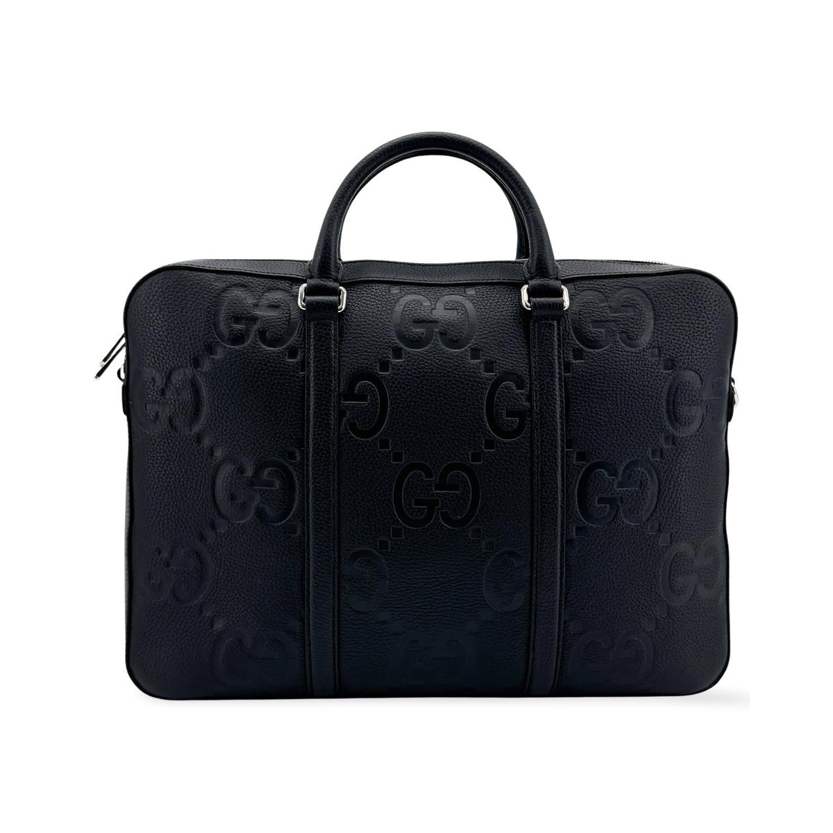 Gucci Convertible Jumbo GG Embossed Leather, Black, Leather, Tote Bag
