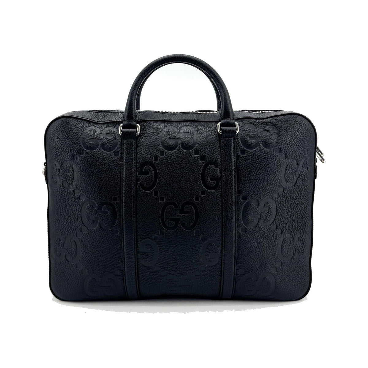 Gucci Convertible Jumbo GG Embossed Leather, Black, Leather, Tote Bag