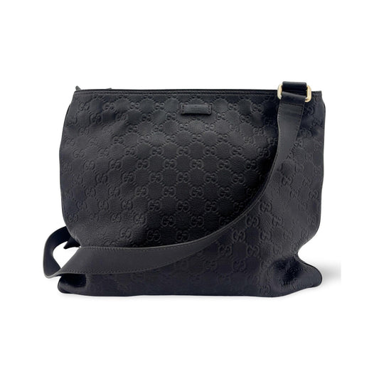 Gucci Crossbody Guccissima Leather, Black, Calfskin, Crossbody Bag