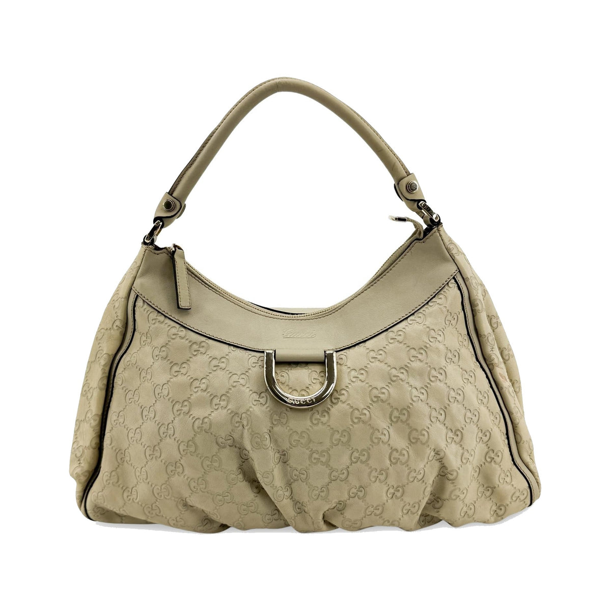 Gucci D Gold Hobo Guccissima Leather, Beige, Leather, Shoulder Bag