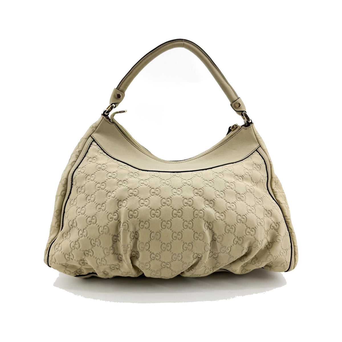 Gucci D Gold Hobo Guccissima Leather, Beige, Leather, Shoulder Bag