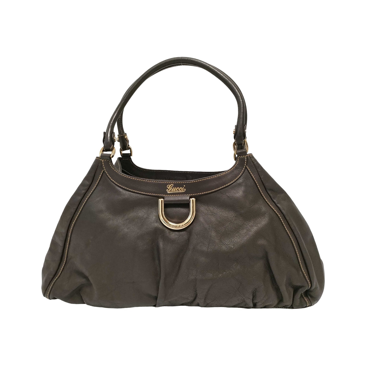 Gucci D Ring Hobo Leather, Brown, Leather, Shoulder Bag