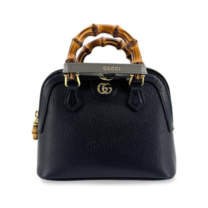 Gucci Diana NM Bamboo Dome Top Handle Leather, Black, Leather, Handbag