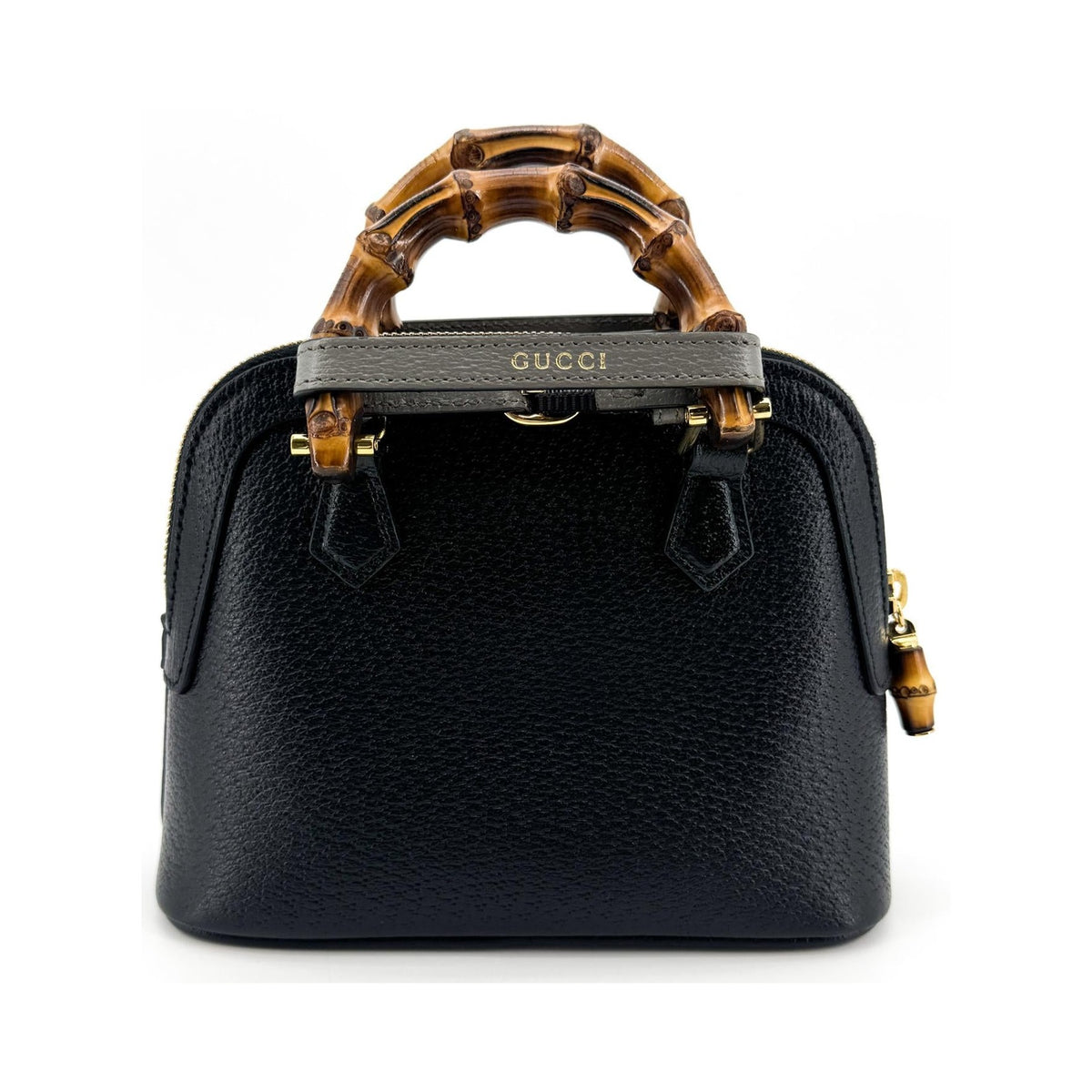 Gucci Diana NM Bamboo Dome Top Handle Leather, Black, Leather, Handbag