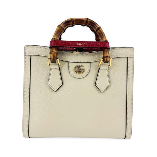 Gucci Diana NM Bamboo Handle Leather, White, Leather, Tote Bag