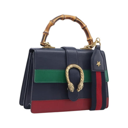Gucci Dionysus Bamboo Top Handle Leather, Navy, Leather, Handbag