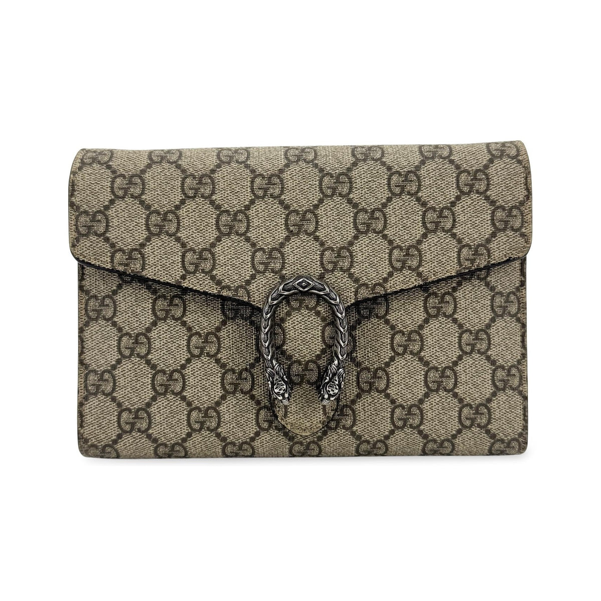 Gucci Dionysus Wristlet Clutch GG Coated Canvas with Leather, Brown, Canvas, Clutch