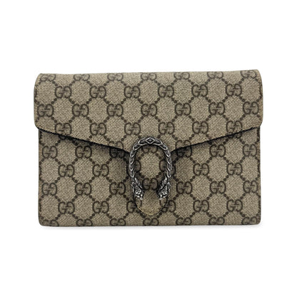 Gucci Dionysus Wristlet Clutch GG Coated Canvas with Leather, Brown, Canvas, Clutch
