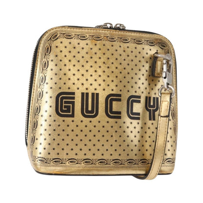 Gucci Dome Limited Edition Printed Leather, Gold, Leather, Crossbody Bag