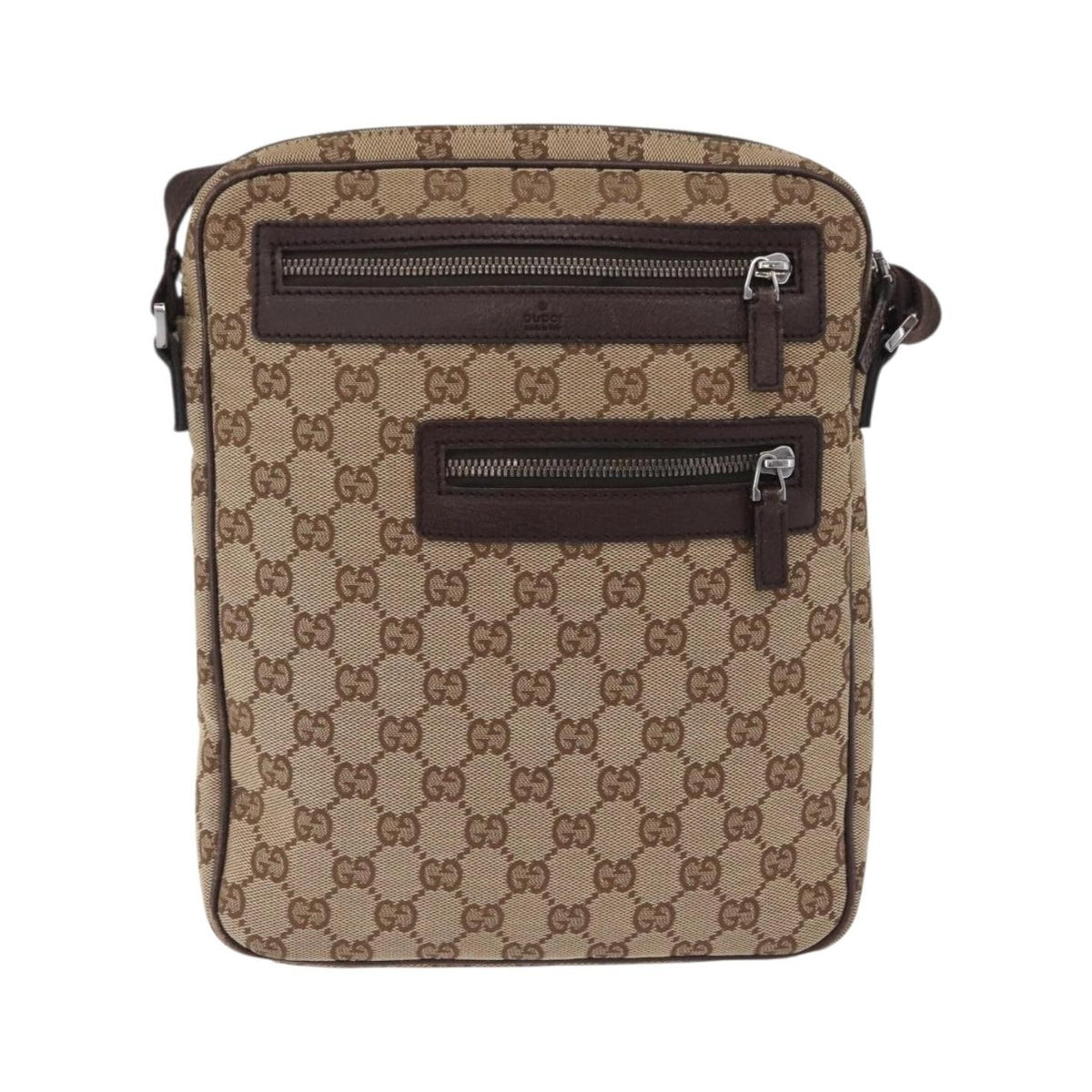 Gucci Double Front Pocket GG Canvas, Beige, Canvas, Crossbody Bag