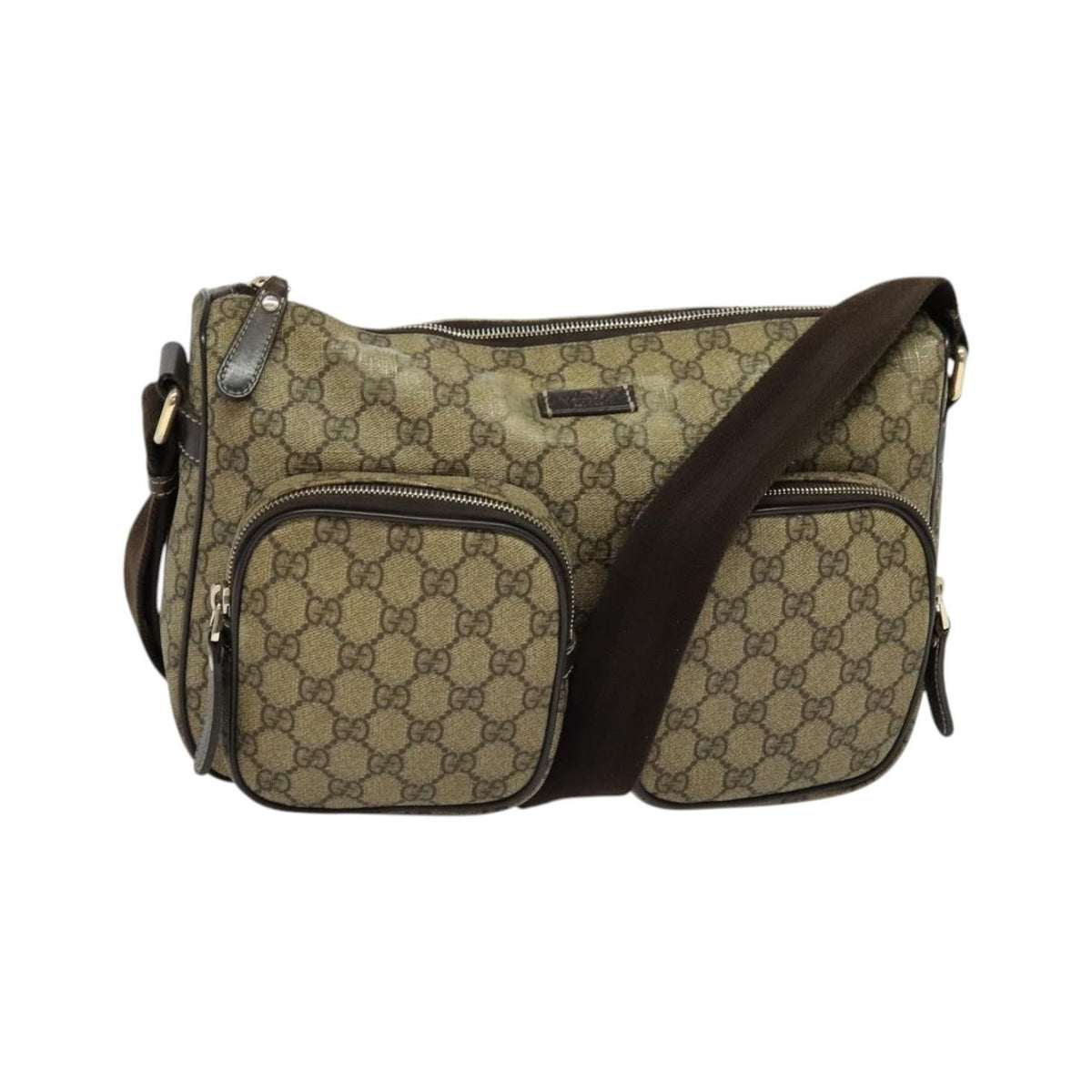 Gucci Double Pocket Messenger GG Coated Canvas, Beige, Canvas, Handbag