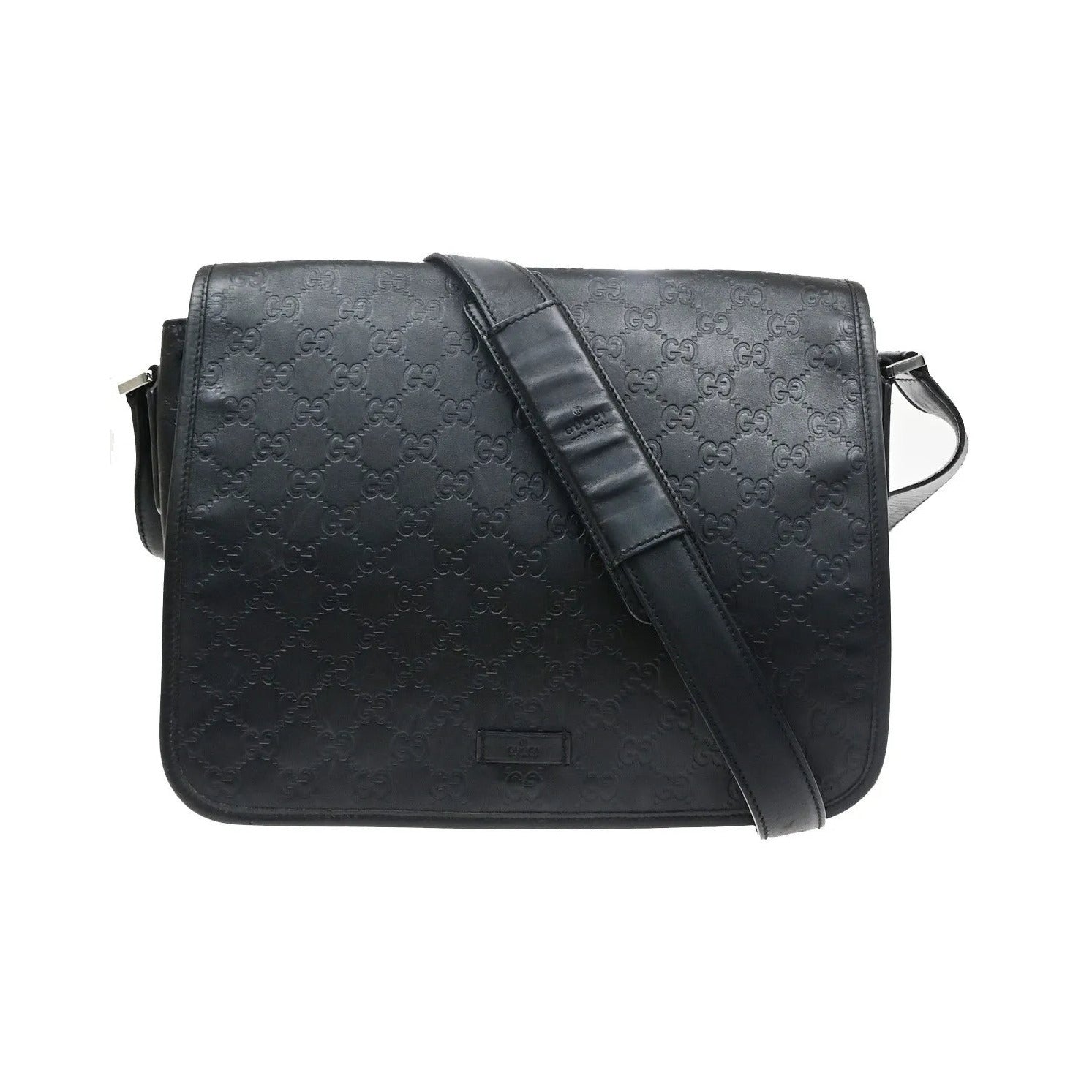 Gucci Flap Messenger Bag (Outlet) Guccissima Leather, Black, Leather, Shoulder Bag