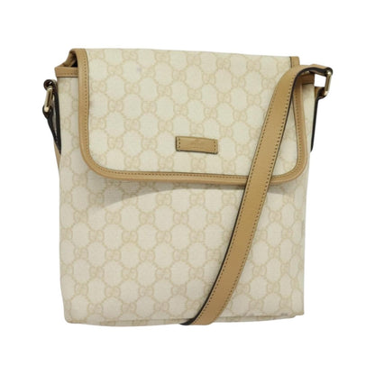 Gucci Flap Messenger GG Coated Canvas, White, Canvas, Shoulder Bag