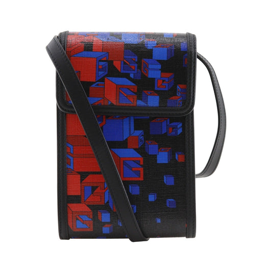 Gucci Flap Printed Coated Canvas, Black, PVC, Shoulder Bag