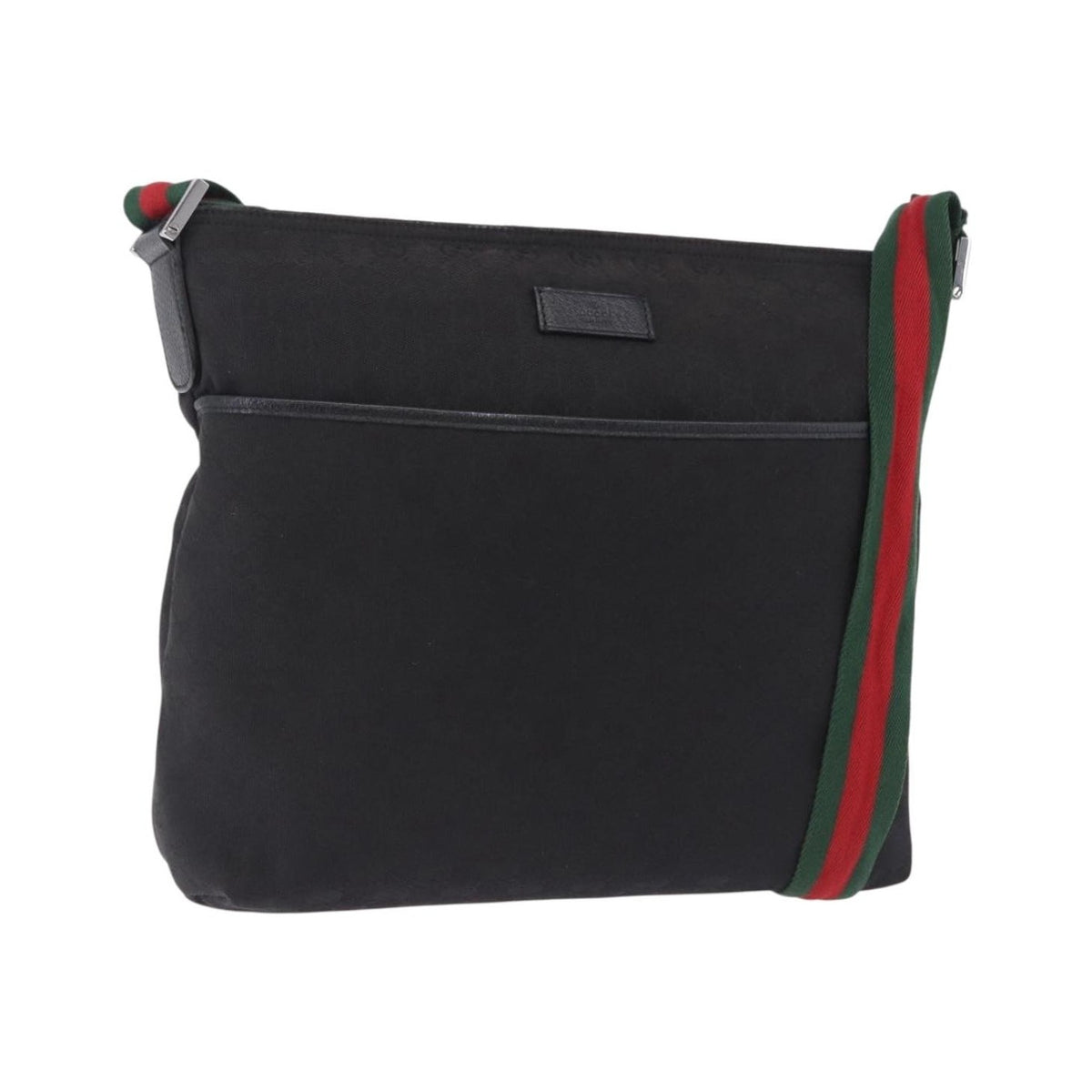 Gucci Front Pocket Web Messenger GG Canvas, Black, Canvas, Crossbody Bag