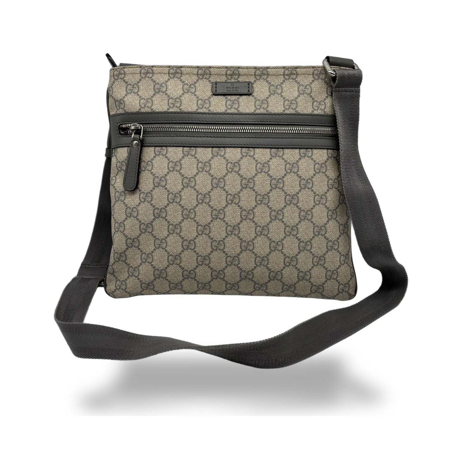 Gucci Front Zip Flat Messenger GG Coated Canvas, Beige, Canvas, Shoulder Bag