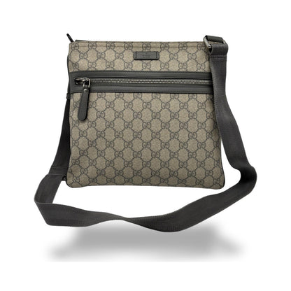 Gucci Front Zip Flat Messenger GG Coated Canvas, Beige, Canvas, Shoulder Bag