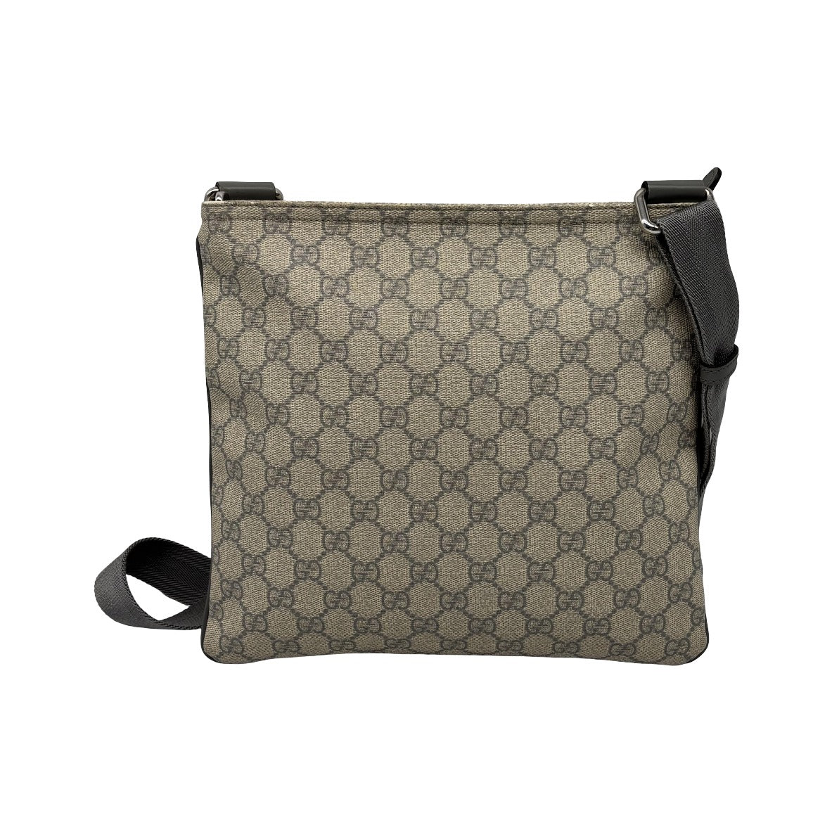 Gucci Front Zip Flat Messenger GG Coated Canvas, Beige, Canvas, Shoulder Bag