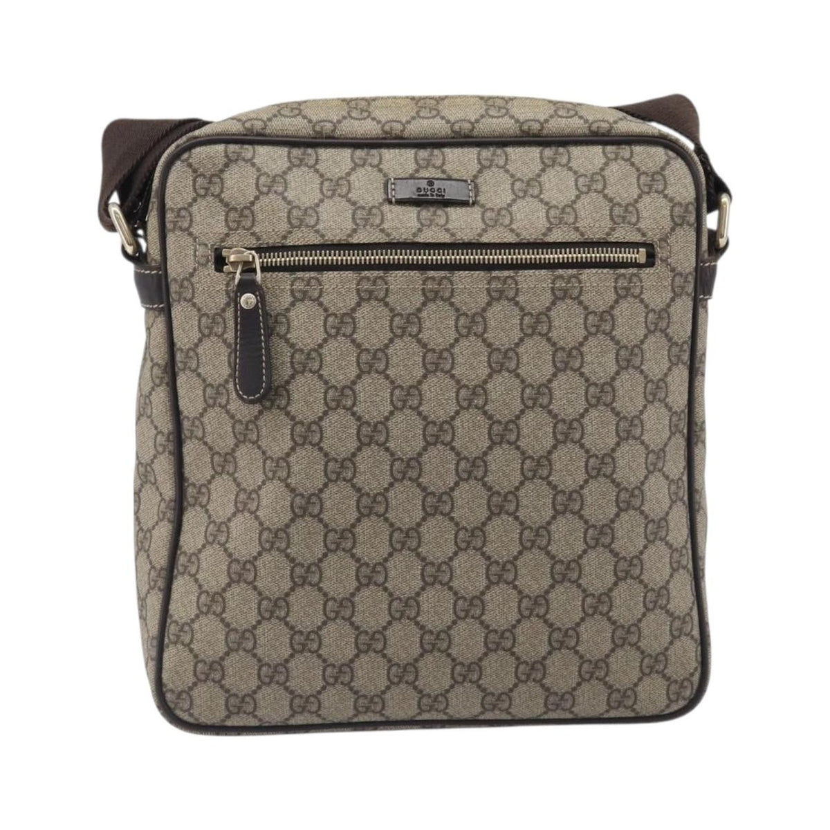 Gucci Front Zip Messenger GG Coated Canvas, Beige, Canvas, Crossbody Bag