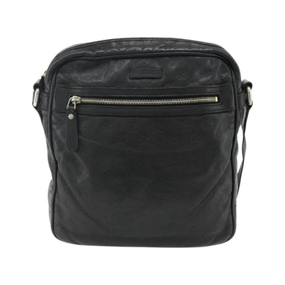 Gucci Front Zip Messenger Guccissima Leather, Black, Leather, Shoulder Bag