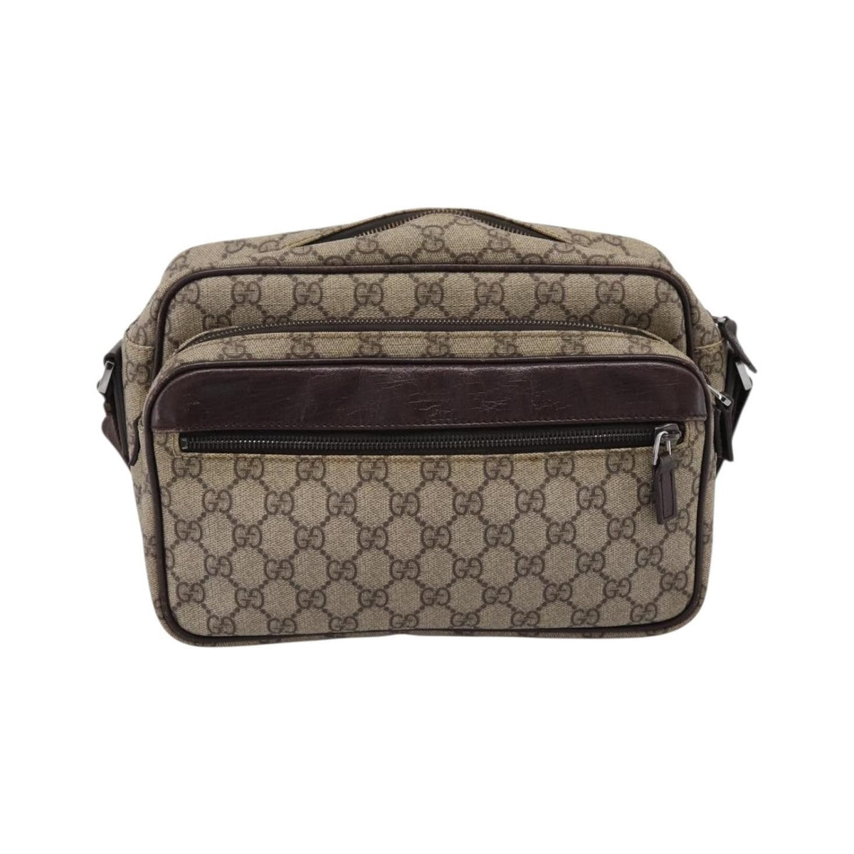 Gucci Front Zip Pocket Messenger GG Coated Canvas, Beige, Canvas, Shoulder Bag
