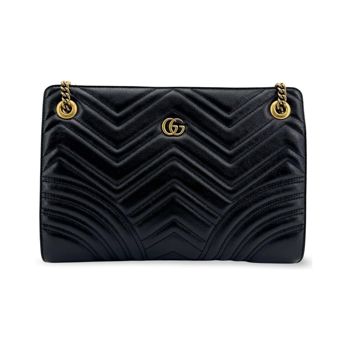 Gucci GG Marmont Accordion Matelasse Leather, Black, Leather, Shoulder Bag
