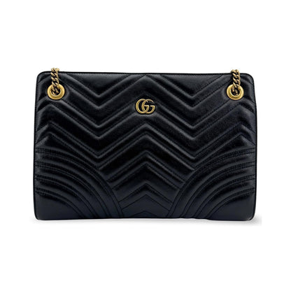 Gucci GG Marmont Accordion Matelasse Leather, Black, Leather, Shoulder Bag