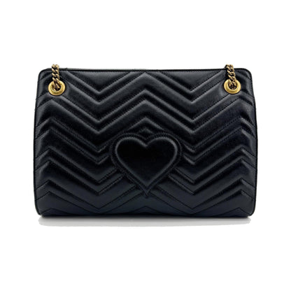Gucci GG Marmont Accordion Matelasse Leather, Black, Leather, Shoulder Bag