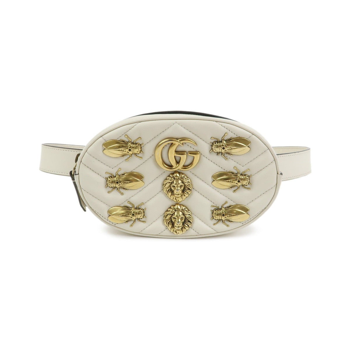 Gucci GG Marmont Belt Embellished Matelasse Leather, Beige, Leather, Handbag