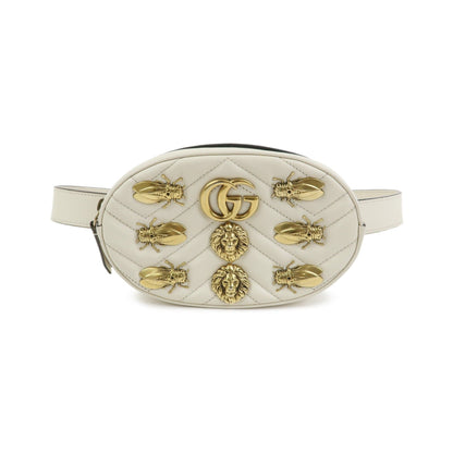 Gucci GG Marmont Belt Embellished Matelasse Leather, Beige, Leather, Handbag