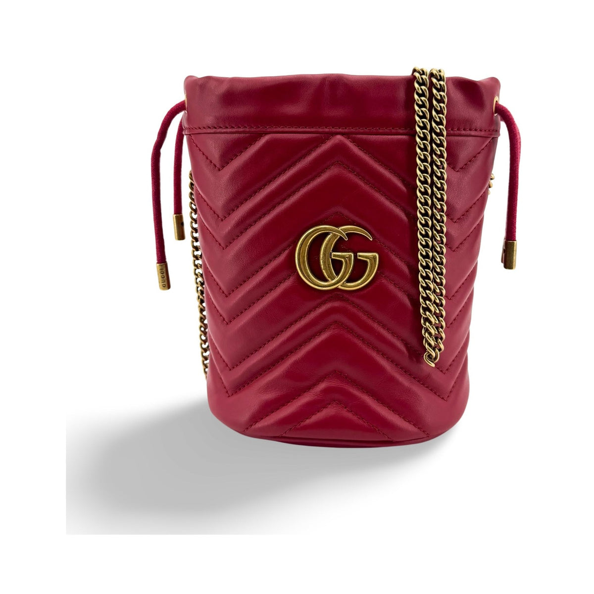 Gucci GG Marmont Bucket Matelasse Leather, Red, Leather, Shoulder Bag
