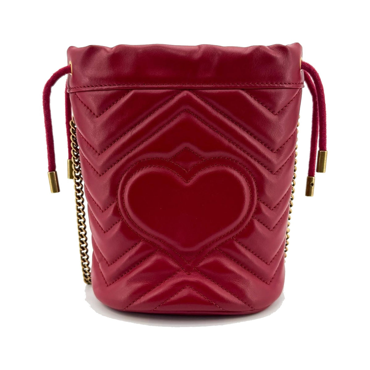 Gucci GG Marmont Bucket Matelasse Leather, Red, Leather, Shoulder Bag