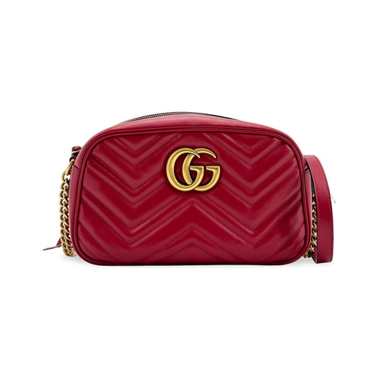 Gucci GG Marmont Camera Embroidered Matelasse Velvet, Red, Leather, Handbag