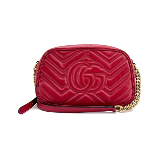 Gucci GG Marmont Camera Embroidered Matelasse Velvet, Red, Leather, Handbag