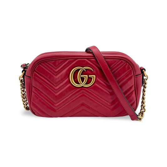 Gucci GG Marmont Camera Embroidered Matelasse Velvet, Red, Leather, Handbag
