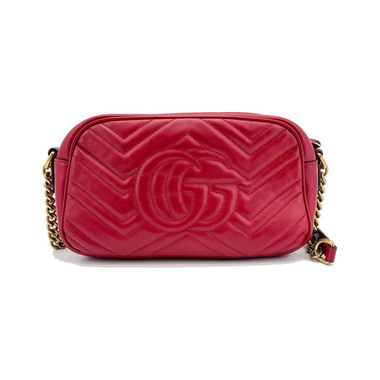 Gucci GG Marmont Camera Embroidered Matelasse Velvet, Red, Leather, Handbag