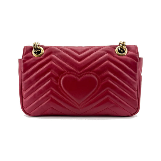 Gucci GG Marmont Flap Chevron Leather, Red, Leather, Shoulder Bag