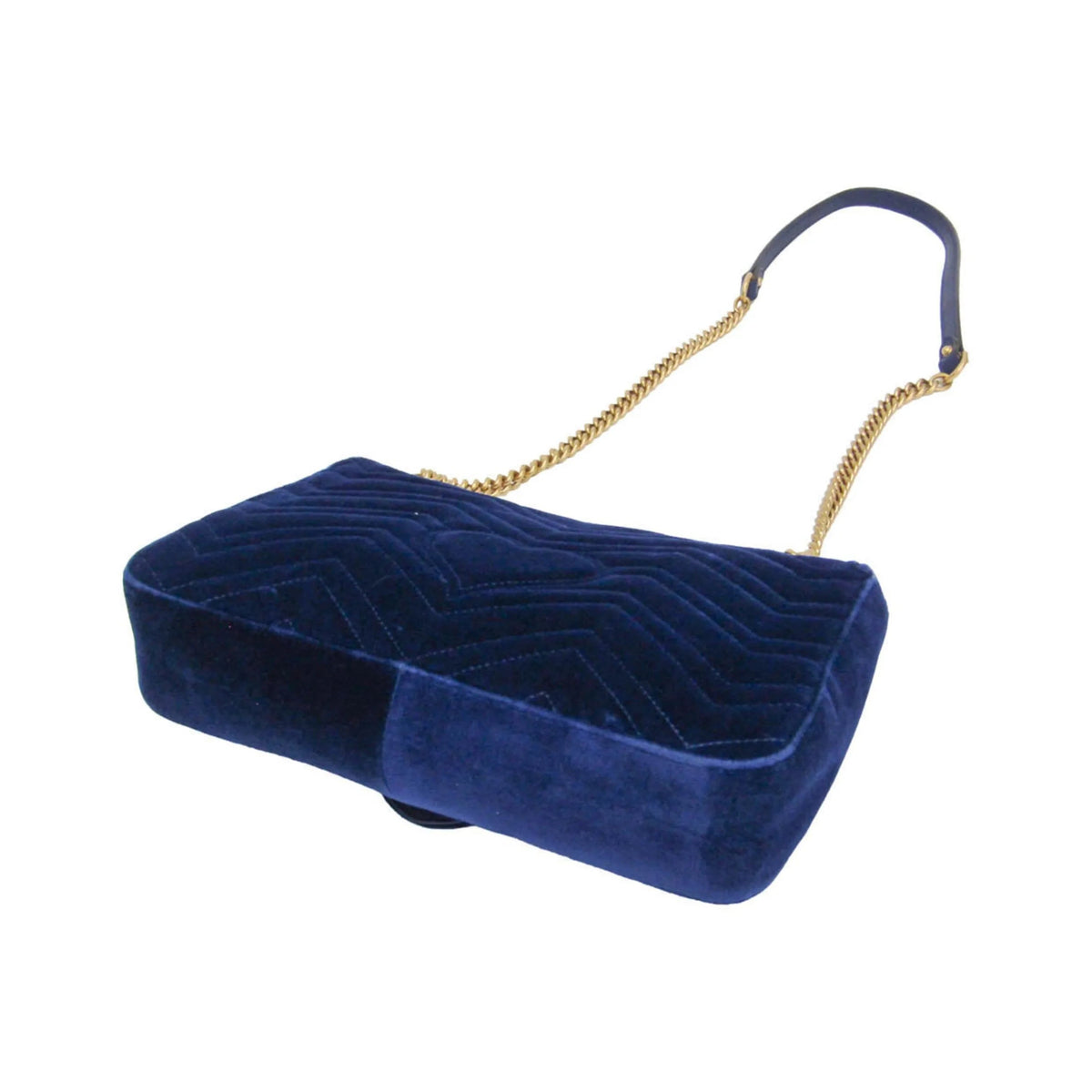 Gucci GG Marmont Flap Embroidered Matelasse Velvet, Blue, Velvet, Shoulder Bag