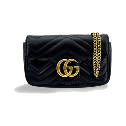 Gucci GG Marmont Flap Matelasse Leather, Black, Leather, Handbag