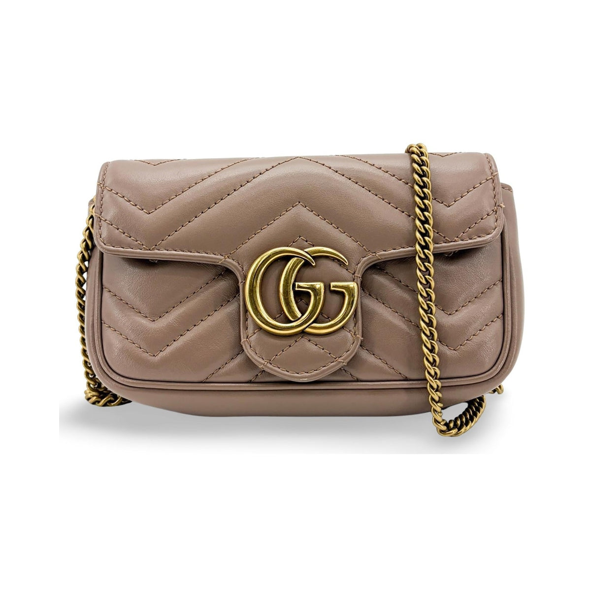 Gucci GG Marmont Flap Matelasse Leather, Beige, Leather, Handbag