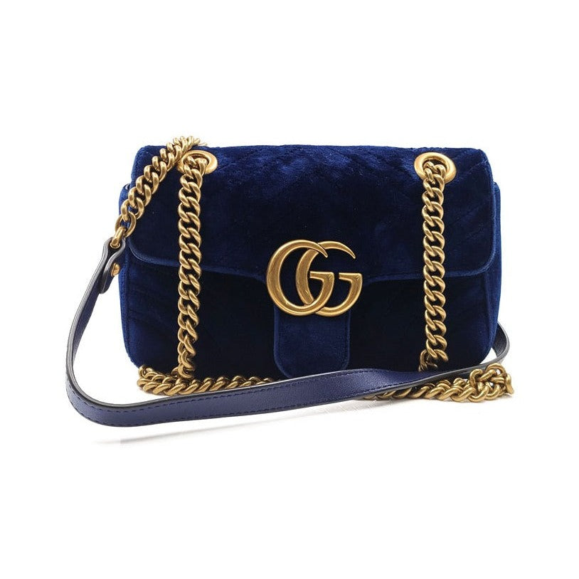 Gucci GG Marmont Flap Matelasse Velvet, Blue, Velvet, Handbag