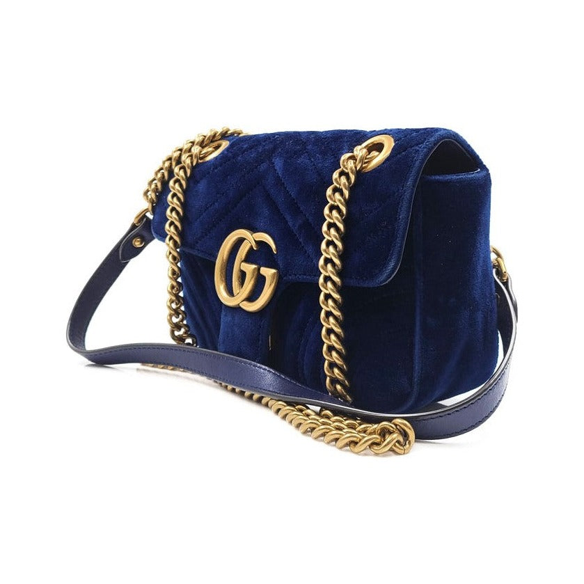 Gucci GG Marmont Flap Matelasse Velvet, Blue, Velvet, Handbag
