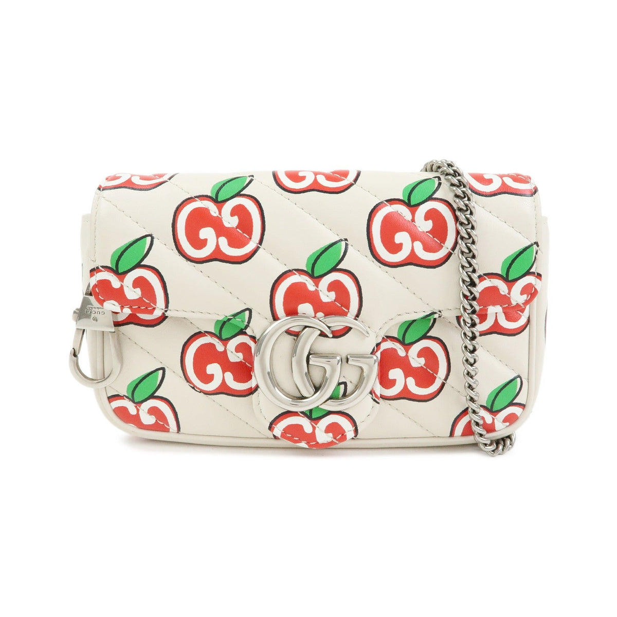 Gucci GG Marmont Flap Printed Diagonal Quilted Leather, White, Leather, Handbag